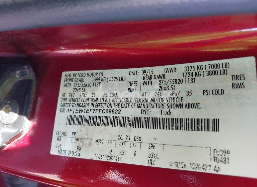 Photo 9 of 2015 Ford F-150 PLATINUM (VIN 1FTEW1EF7FFC69822)