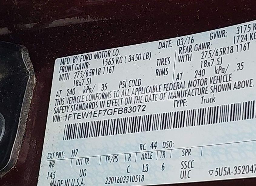 Photo 9 of 2016 Ford F-150 XLT (VIN 1FTEW1EF7GFB83072)