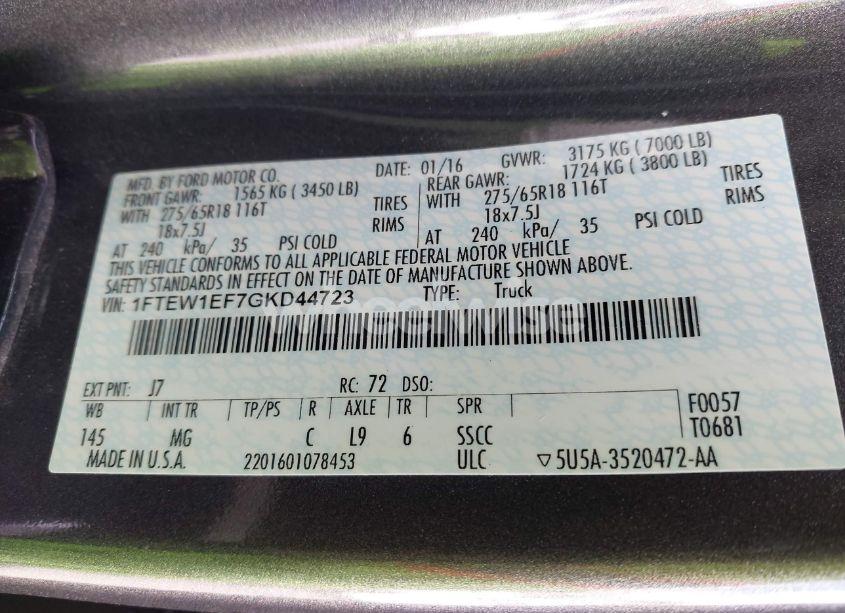 Photo 9 of 2016 Ford F-150 XLT (VIN 1FTEW1EF7GKD44723)