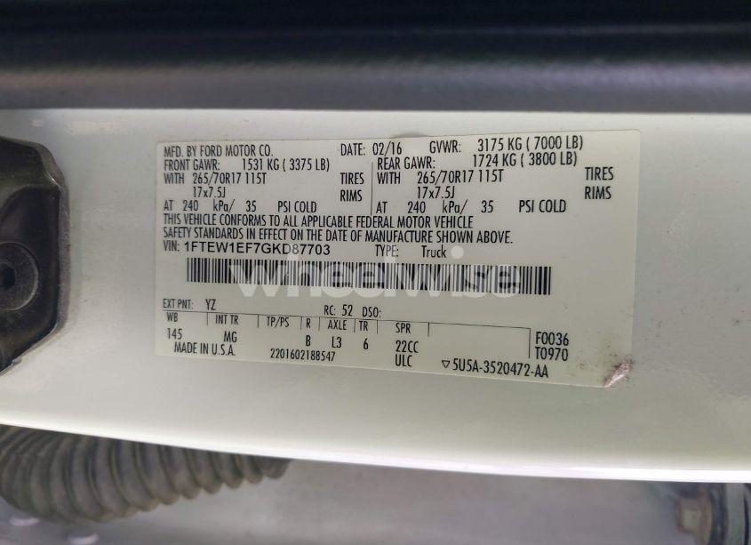 Photo 9 of 2016 Ford F-150 XLT (VIN 1FTEW1EF7GKD87703)
