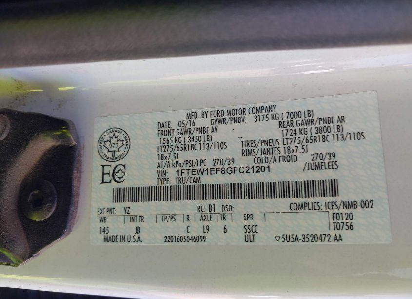 Photo 9 of 2016 Ford F-150 XLT (VIN 1FTEW1EF8GFC21201)