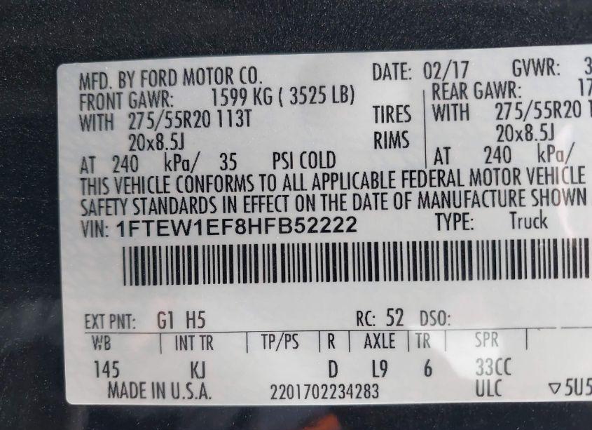 Photo 9 of 2017 Ford F-150 KING RANCH (VIN 1FTEW1EF8HFB52222)