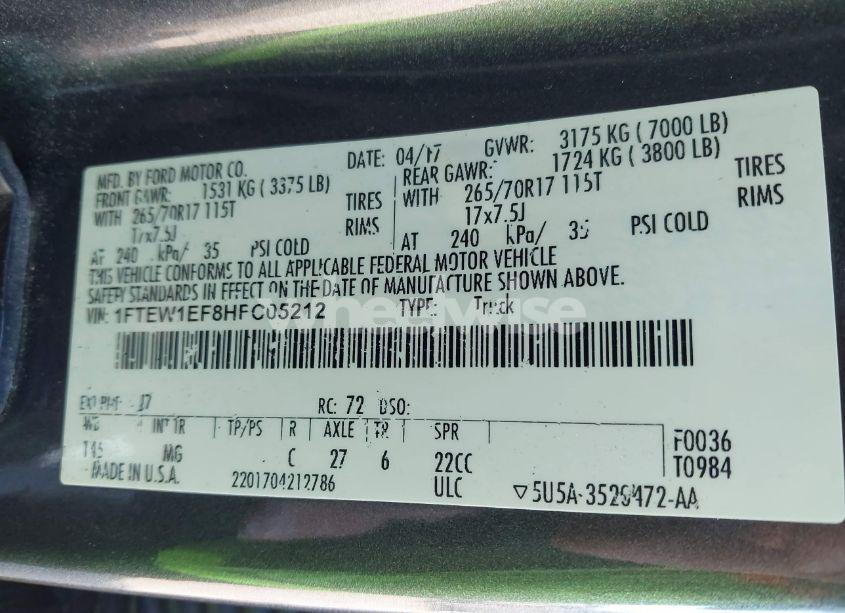 Photo 9 of 2017 Ford F-150 XLT (VIN 1FTEW1EF8HFC05212)