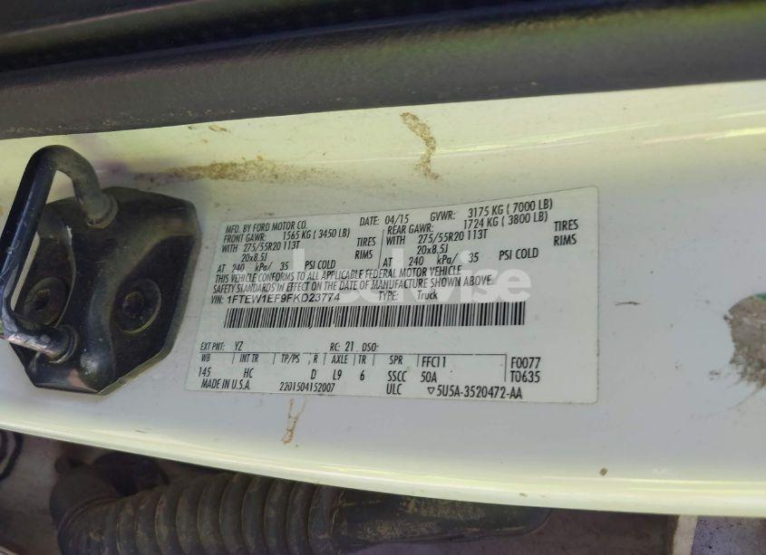 Photo 9 of 2015 Ford F-150 LARIAT (VIN 1FTEW1EF9FKD23774)