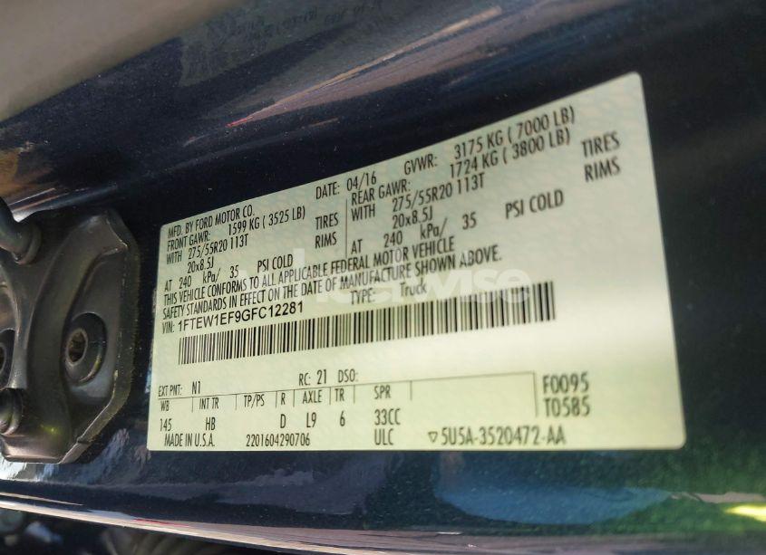 Photo 9 of 2016 Ford F-150 LARIAT (VIN 1FTEW1EF9GFC12281)