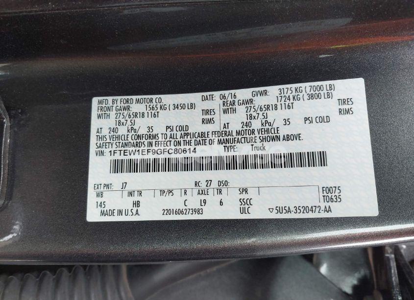 Photo 9 of 2016 Ford F-150 LARIAT (VIN 1FTEW1EF9GFC80614)