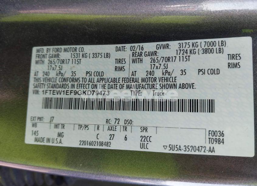 Photo 9 of 2016 Ford F-150 XLT (VIN 1FTEW1EF9GKD79473)