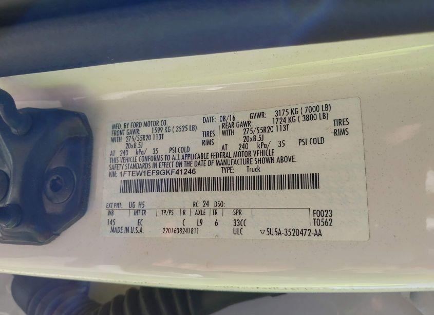 Photo 9 of 2016 Ford F-150 LARIAT (VIN 1FTEW1EF9GKF41246)