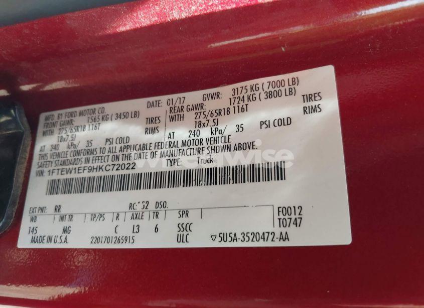 Photo 9 of 2017 Ford F-150 XLT (VIN 1FTEW1EF9HKC72022)