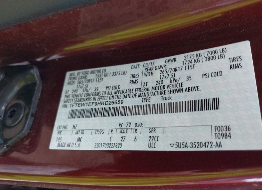 Photo 9 of 2017 Ford F-150 XLT (VIN 1FTEW1EF9HKD26659)