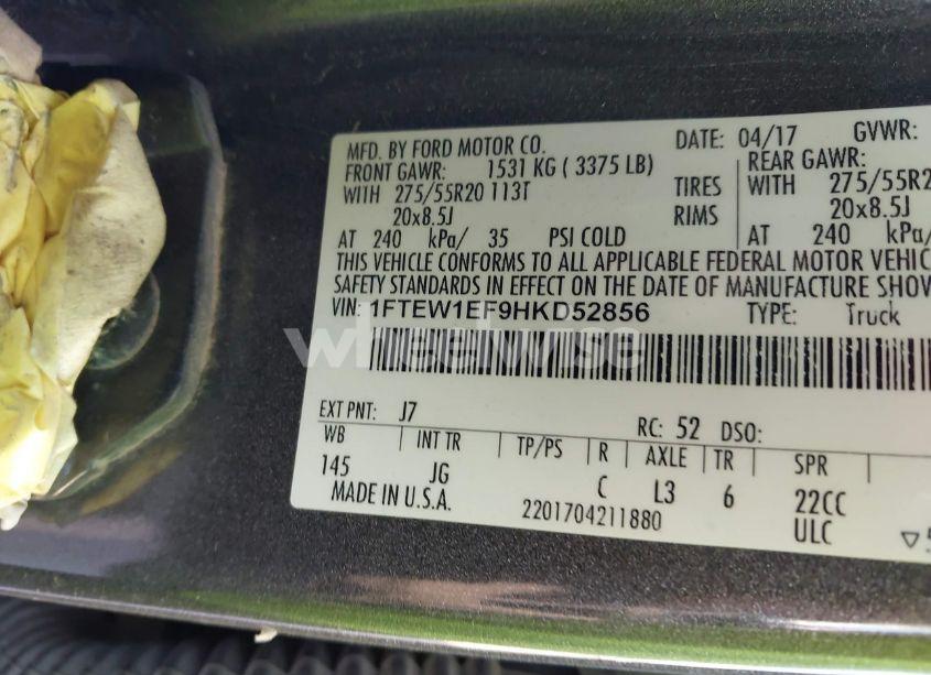 Photo 9 of 2017 Ford F-150 XL (VIN 1FTEW1EF9HKD52856)