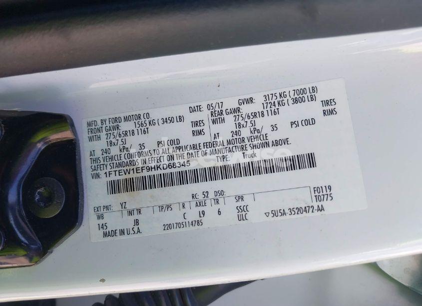 Photo 9 of 2017 Ford F-150 XLT (VIN 1FTEW1EF9HKD68345)