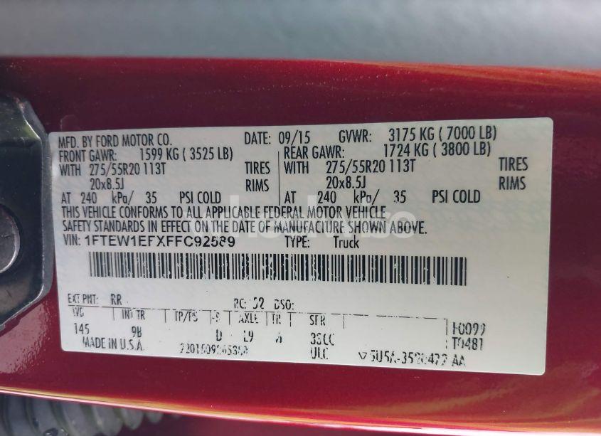 Photo 9 of 2015 Ford F-150 PLATINUM (VIN 1FTEW1EFXFFC92589)