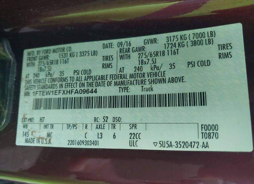 Photo 9 of 2017 Ford F-150 XLT (VIN 1FTEW1EFXHFA09644)