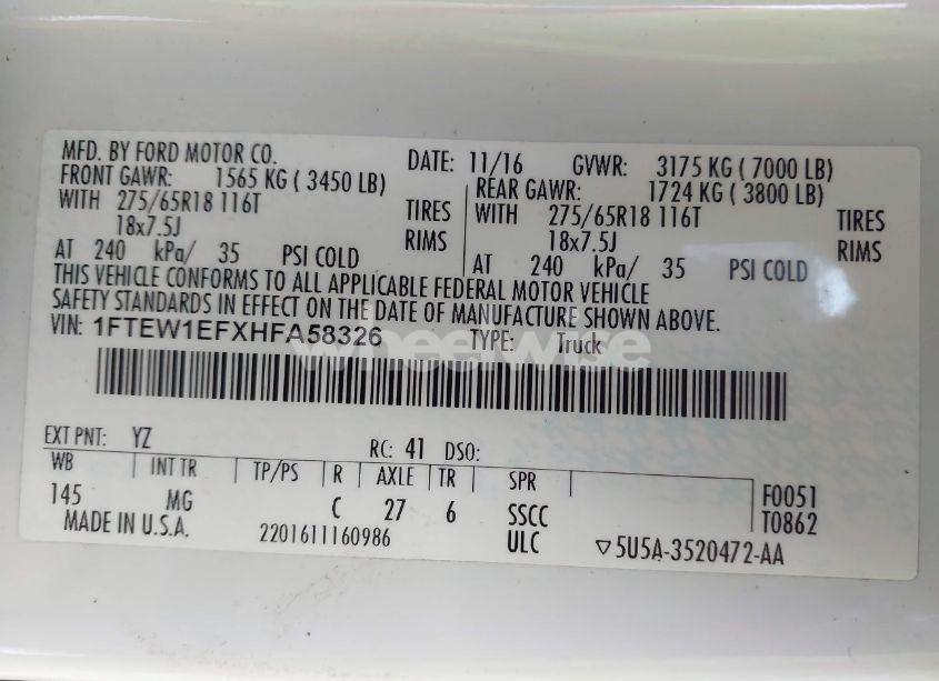 Photo 9 of 2017 Ford F-150 XLT (VIN 1FTEW1EFXHFA58326)