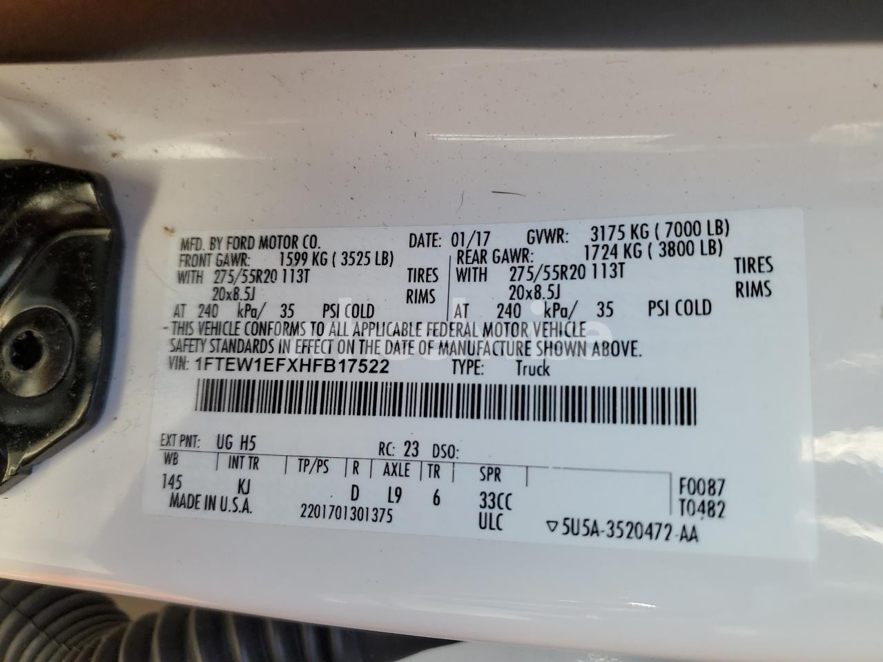 Photo 13 of 2017 FORD F150 SUPERCREW (VIN 1FTEW1EFXHFB17522)