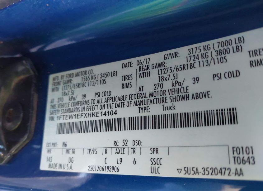 Photo 9 of 2017 Ford F-150 XLT (VIN 1FTEW1EFXHKE14104)