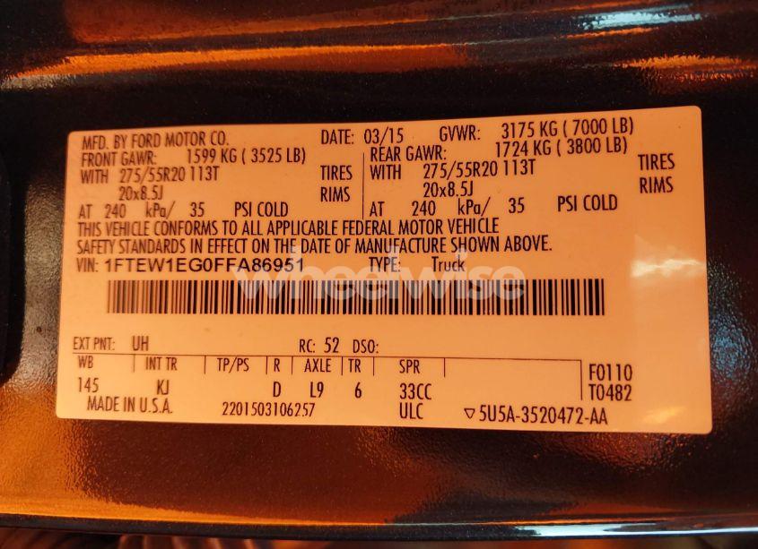 Photo 9 of 2015 Ford F-150 KING RANCH (VIN 1FTEW1EG0FFA86951)