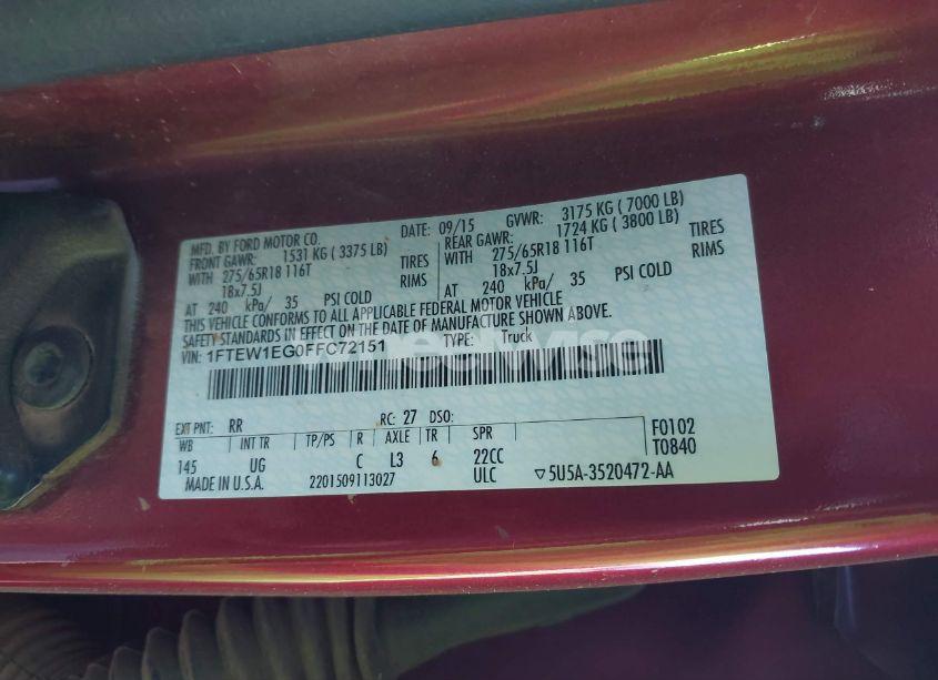 Photo 9 of 2015 Ford F-150 XLT (VIN 1FTEW1EG0FFC72151)