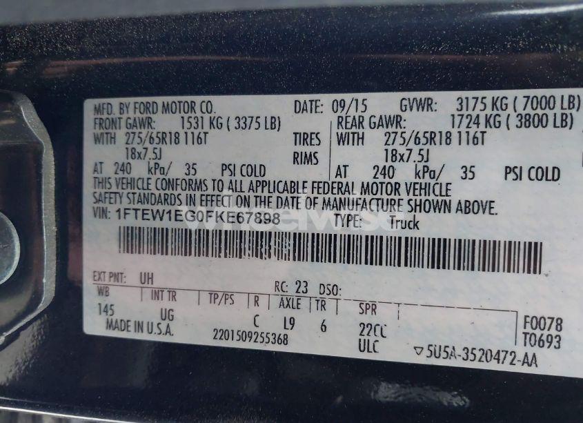 Photo 9 of 2015 Ford F-150 XLT (VIN 1FTEW1EG0FKE67898)