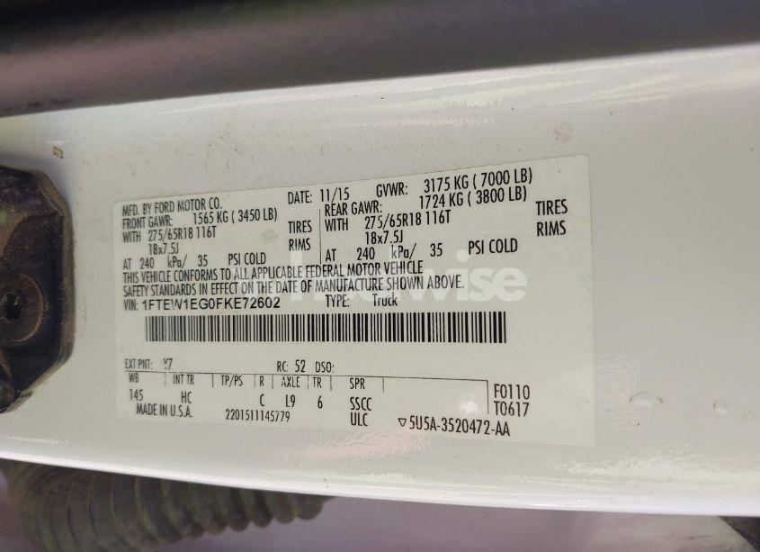 Photo 9 of 2015 Ford F-150 LARIAT (VIN 1FTEW1EG0FKE72602)