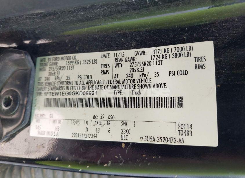 Photo 9 of 2016 Ford F-150 LARIAT (VIN 1FTEW1EG0GKD09921)