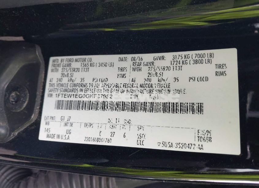 Photo 9 of 2016 Ford F-150 XLT (VIN 1FTEW1EG0GKF37952)