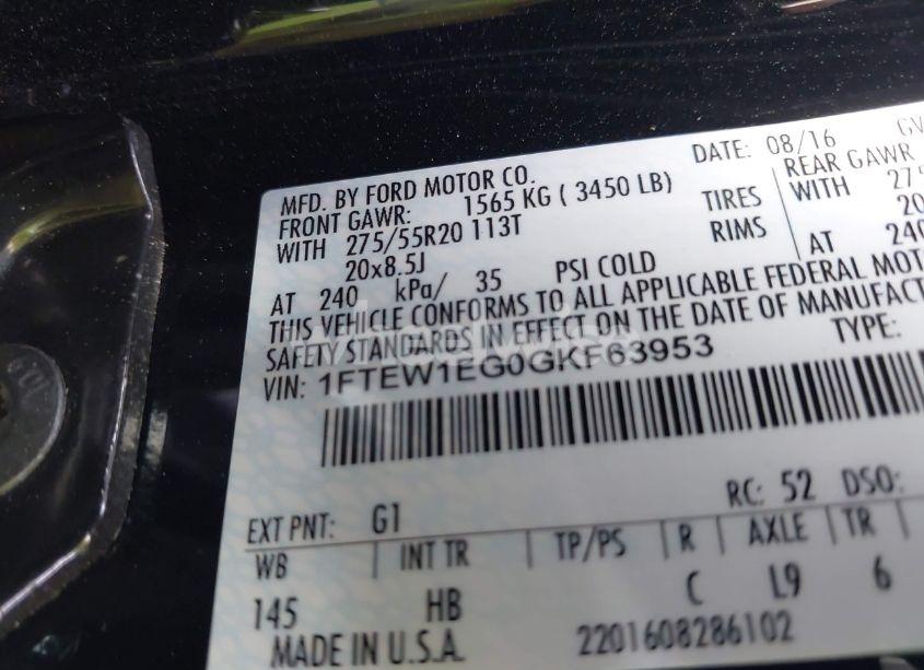 Photo 9 of 2016 Ford F-150 LARIAT (VIN 1FTEW1EG0GKF63953)