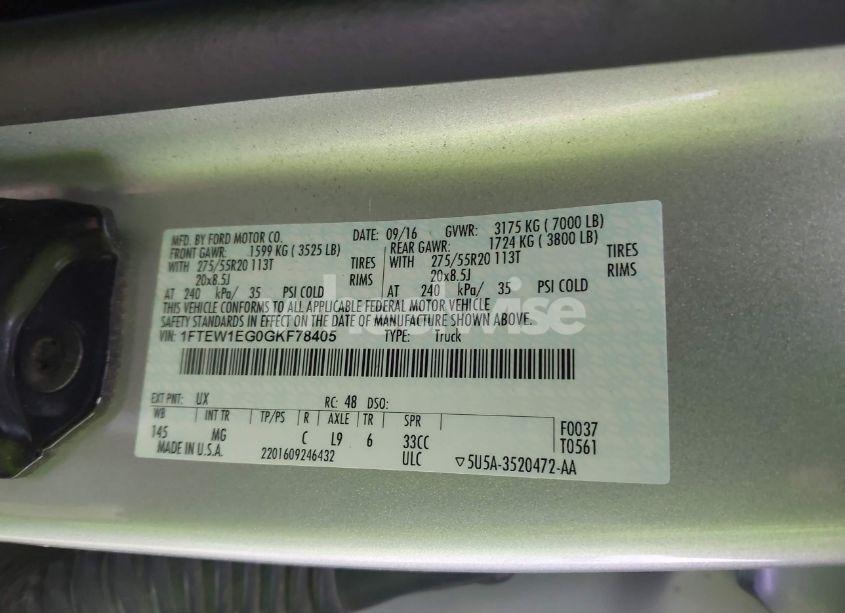 Photo 9 of 2016 Ford F-150 XLT (VIN 1FTEW1EG0GKF78405)