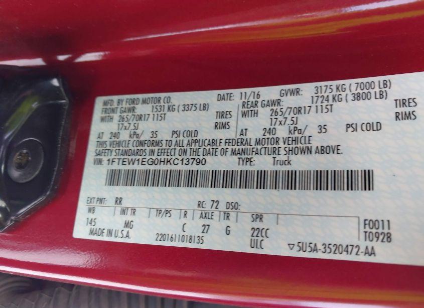 Photo 9 of 2017 Ford F-150 XLT (VIN 1FTEW1EG0HKC13790)
