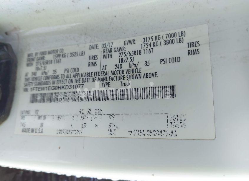 Photo 9 of 2017 Ford F-150 XLT (VIN 1FTEW1EG0HKD31077)