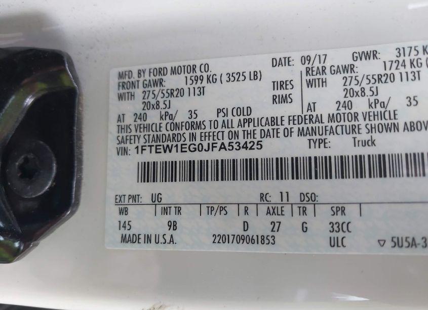 Photo 9 of 2018 Ford F-150 PLATINUM (VIN 1FTEW1EG0JFA53425)