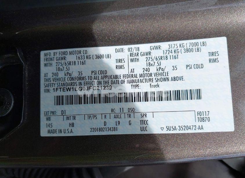 Photo 9 of 2018 Ford F-150 LARIAT (VIN 1FTEW1EG0JFC21239)