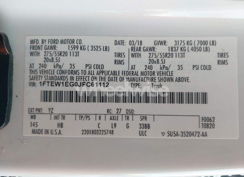 Photo 9 of 2018 Ford F-150 LARIAT (VIN 1FTEW1EG0JFC61112)