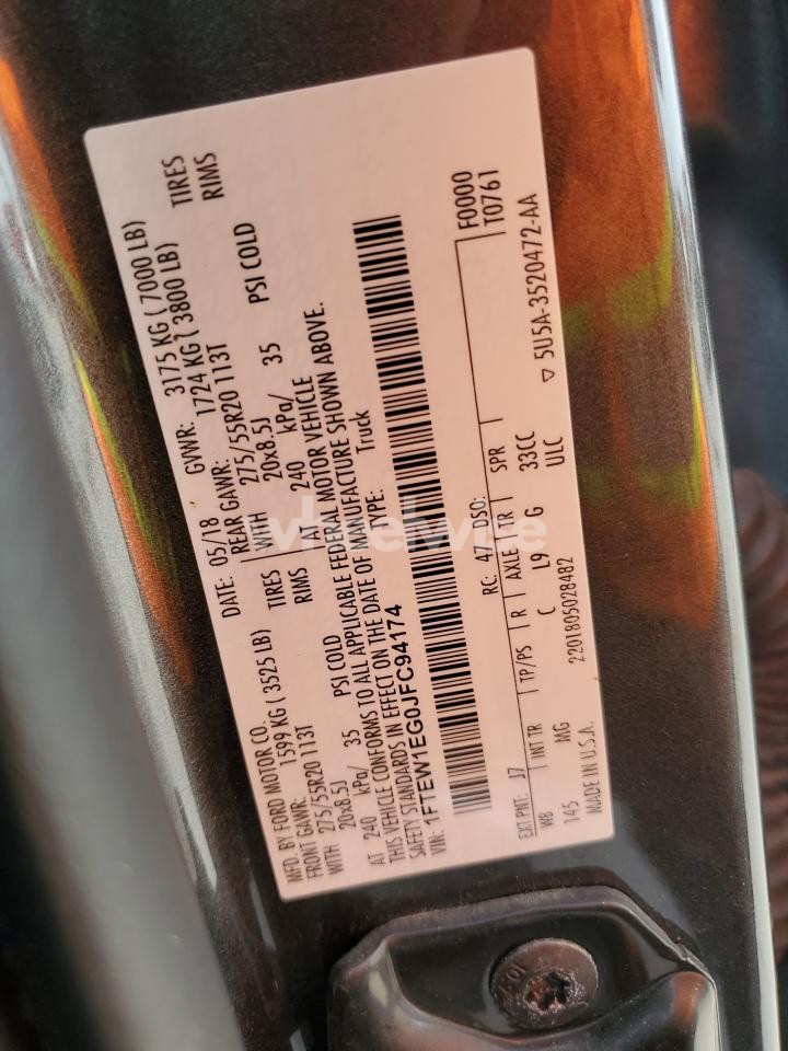 Photo 12 of 2018 FORD F150 SUPERCREW (VIN 1FTEW1EG0JFC94174)