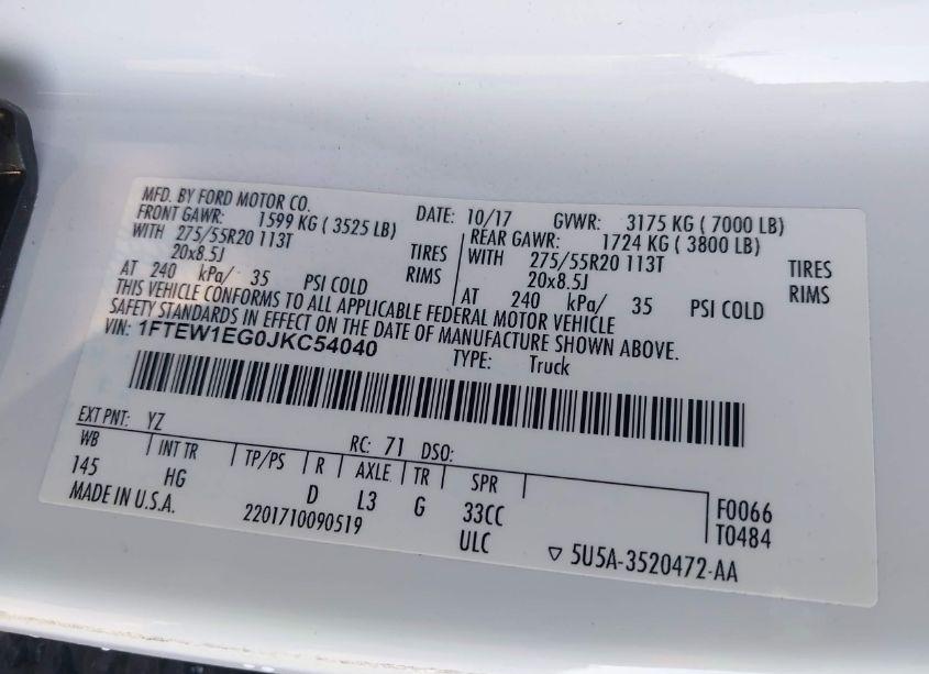 Photo 9 of 2018 Ford F-150 LARIAT (VIN 1FTEW1EG0JKC54040)