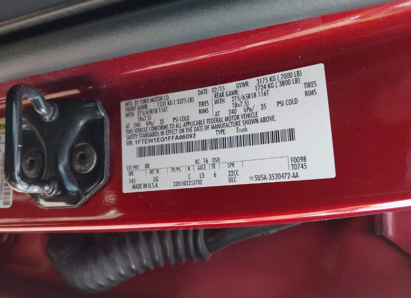 Photo 9 of 2015 Ford F150 SUPERCREW (VIN 1FTEW1EG1FFA66093)