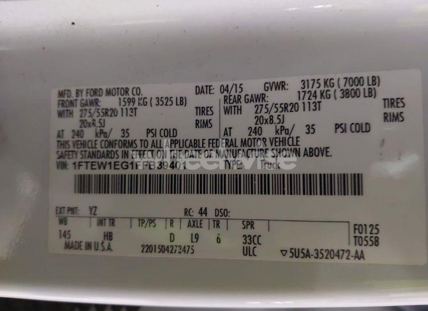 Photo 9 of 2015 Ford F-150 LARIAT (VIN 1FTEW1EG1FFB39401)