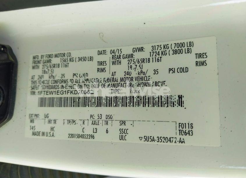 Photo 9 of 2015 Ford F-150 LARIAT (VIN 1FTEW1EG1FKD20862)