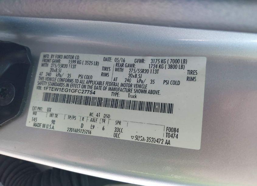 Photo 9 of 2016 Ford F-150 PLATINUM (VIN 1FTEW1EG1GFC27754)