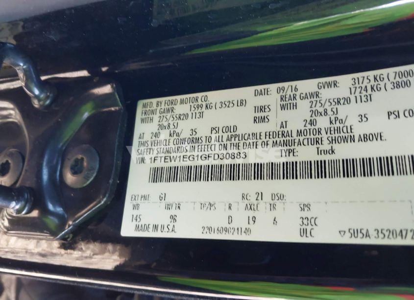 Photo 9 of 2016 Ford F-150 PLATINUM (VIN 1FTEW1EG1GFD30883)