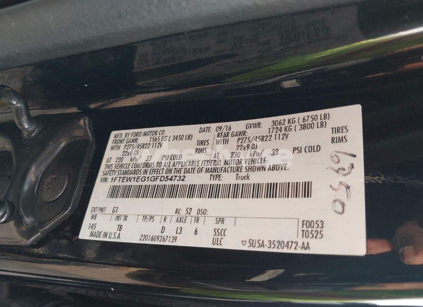 Photo 9 of 2016 Ford F-150 LIMITED (VIN 1FTEW1EG1GFD54732)