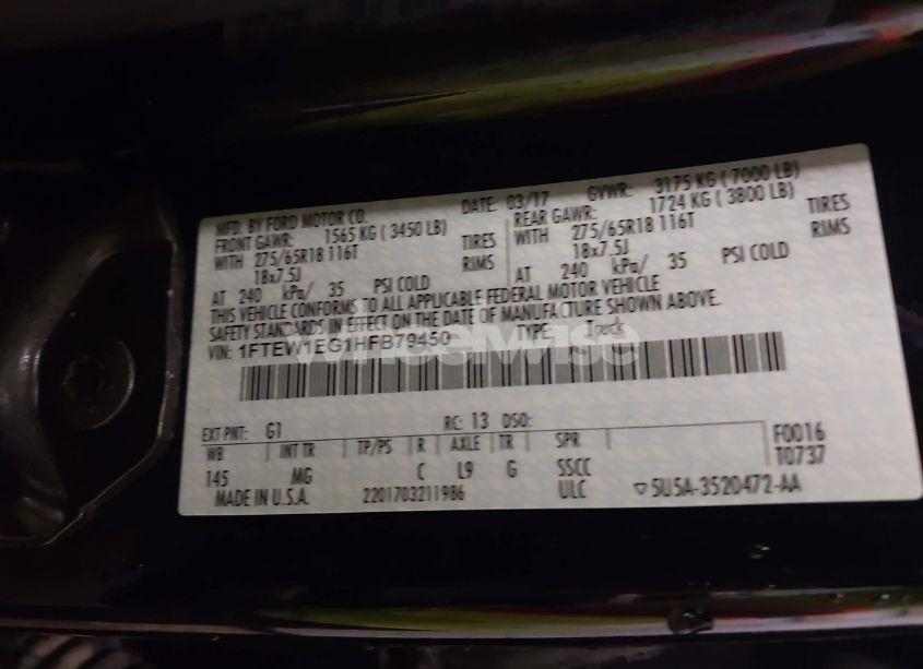 Photo 9 of 2017 Ford F-150 XLT (VIN 1FTEW1EG1HFB79450)
