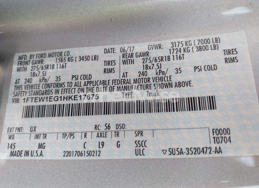 Photo 9 of 2017 Ford F-150 XLT (VIN 1FTEW1EG1HKE17675)