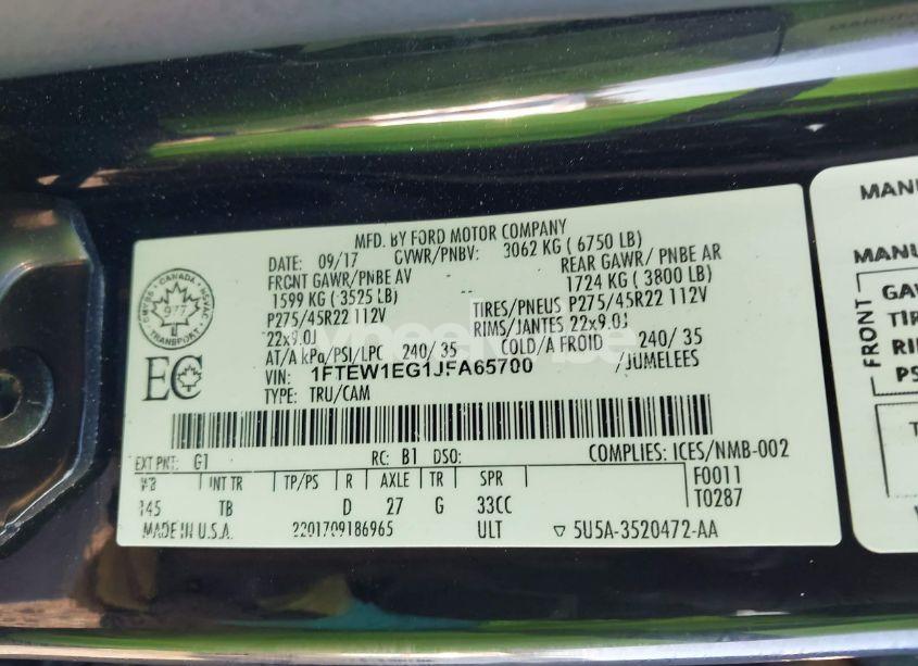 Photo 9 of 2018 Ford F-150 LIMITED (VIN 1FTEW1EG1JFA65700)
