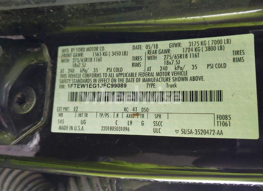 Photo 9 of 2018 Ford F-150 XLT (VIN 1FTEW1EG1JFC99089)