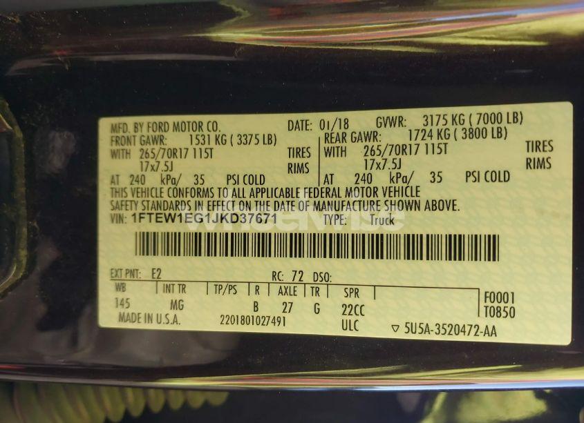 Photo 9 of 2018 Ford F-150 XLT (VIN 1FTEW1EG1JKD37671)