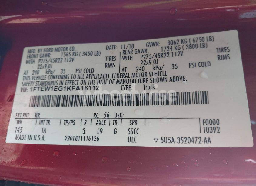 Photo 9 of 2019 Ford F-150 LIMITED (VIN 1FTEW1EG1KFA16112)