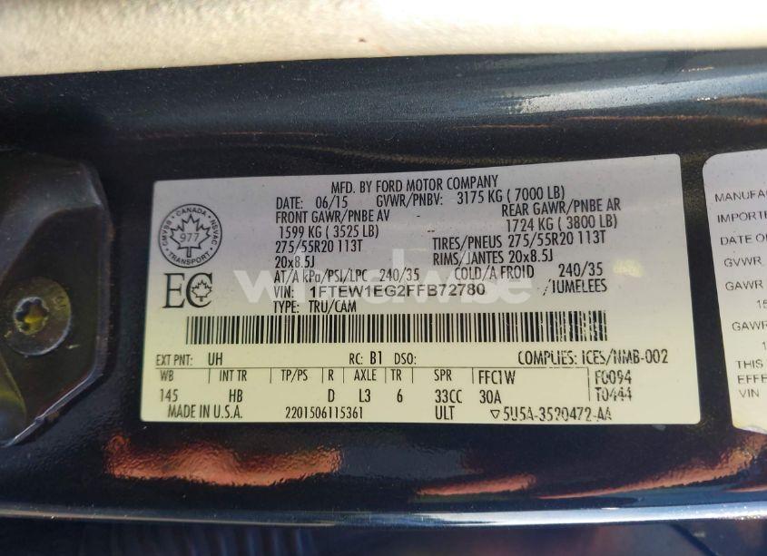 Photo 9 of 2015 Ford F-150 LARIAT (VIN 1FTEW1EG2FFB72780)