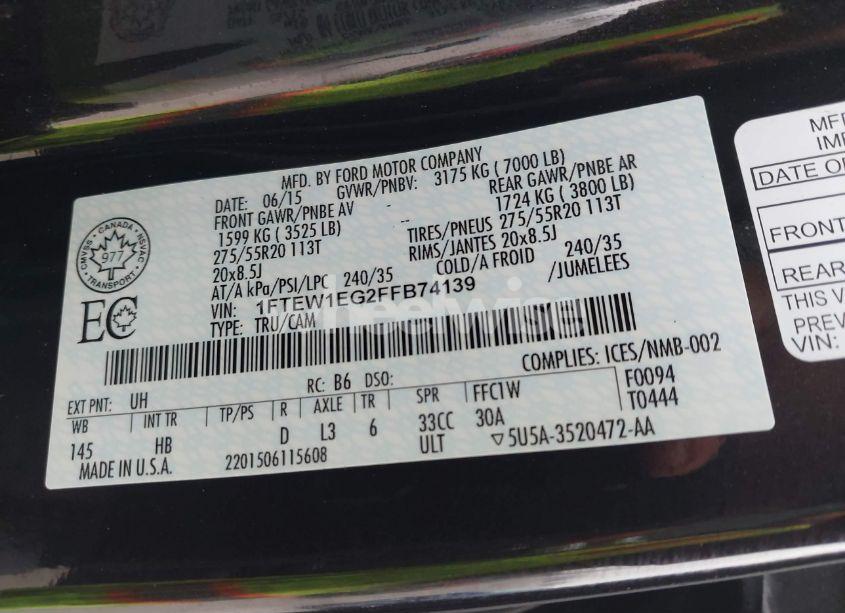 Photo 9 of 2015 Ford F-150 LARIAT (VIN 1FTEW1EG2FFB74139)